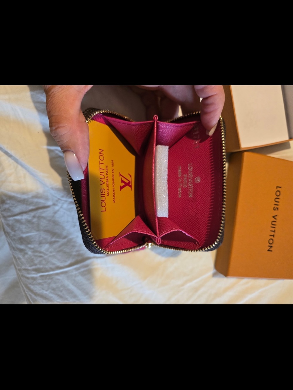 be inspired Brown Monogram Zip Card Holder with Pink Pull - Picture 3 of 3